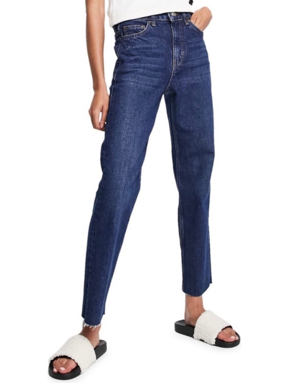 Topshop Straight Leg High Waisted Raw Hem Jeans Size 28